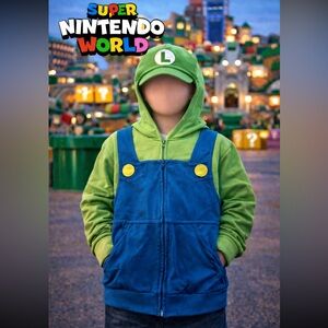 Authentic Super Nintendo World Green and Blue Zip-Up Luigi Hoodie